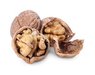 Fresh walnuts on white background