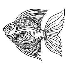 Black and white cute cartoon fishes. Coloring book for the children. Vector illustration