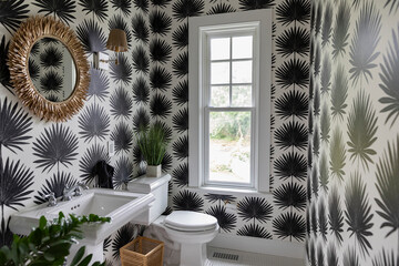 Luxury Bathroom in home with palm frond Wallpaper 