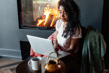 Content black woman surfing internet
