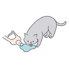 洗剤を舐める猫のイラスト