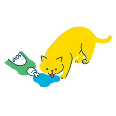 洗剤を舐める猫のイラスト