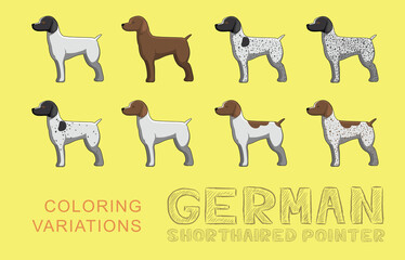 Dog German Shorthaired Pointer Coloring Variations Cartoon Vector Illustration