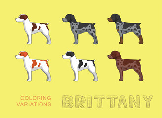 Dog Brittany Coloring Variations Cartoon Vector Illustration