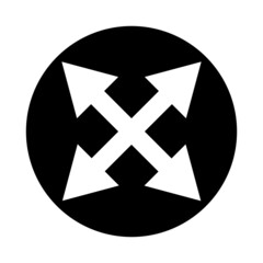 Four arrows icon. Black circle. Business background. Navigation app. Mobile design. Vector illustration. Stock image.