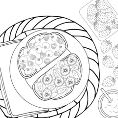 adult, children's coloring book antistress delicious food