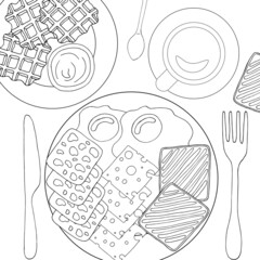 adult, children's coloring book antistress delicious food