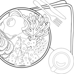 adult, children's coloring book antistress delicious food