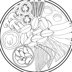 adult, children's coloring book antistress delicious food