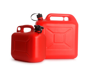 Plastic jerrycans on white background
