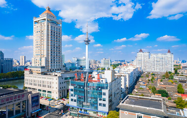Fototapeta premium Urban environment of TV Tower in Nantong City, Jiangsu Province