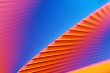 3d illustration of a stereo purple, blue, orange  stripes . Geometric stripes similar to waves. Abstract   glowing crossing lines pattern