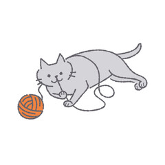 毛糸で遊ぶ猫のイラスト