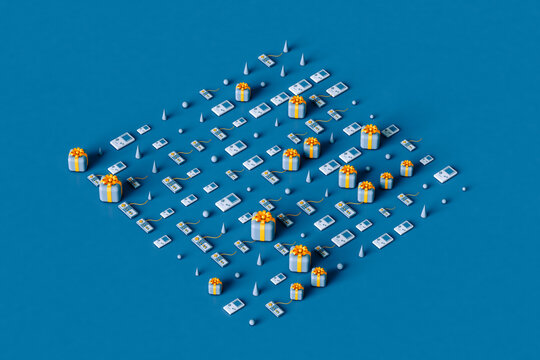 abstract compositions of Christmas gifts and joysticks