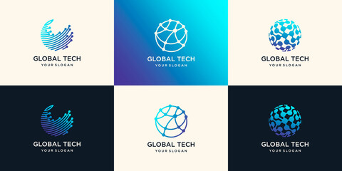 Abstract technology globe logo design concept