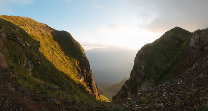 Different weather mountain valley view 