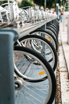 Modern e bicycles at station
