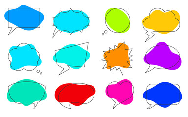 Speech bubble liquid shape color line flat set. Sticker cartoon doodle comic dialog balloon post user process speak idea. Label shape web banner meditation icon comment discussion isolated on white