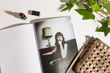 Fashion beauty magazine flatlay
