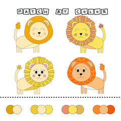 Fototapeta premium worksheet vector design, challenge to connect the lion with its color. Logic game for children.