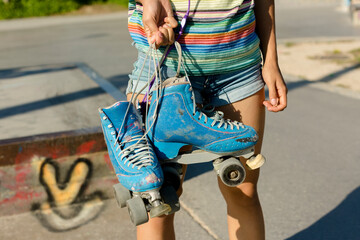 Blue vintage roller skates 
