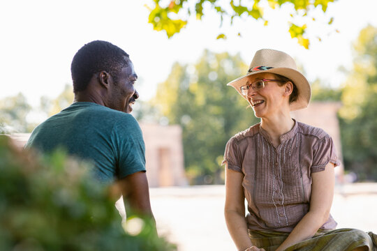 Mixed couple having quality time together at park