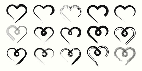 set of heart logo with brush style vector illustration design.