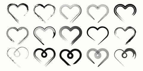 set of heart logo with brush style vector illustration design.