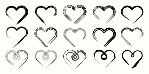 set of heart logo with brush style vector illustration design.