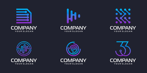 set of symbols technology, biotechnology, tech icons logo design template.