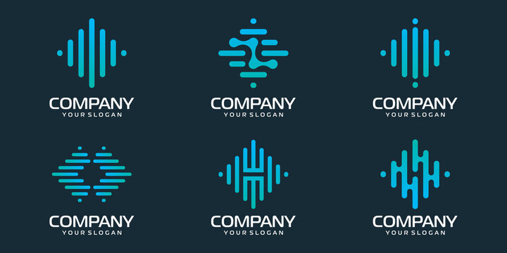 set of symbols technology digital, biotechnology, tech icons logo design template.