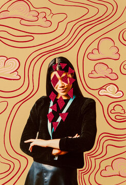 Woman with clouds collage