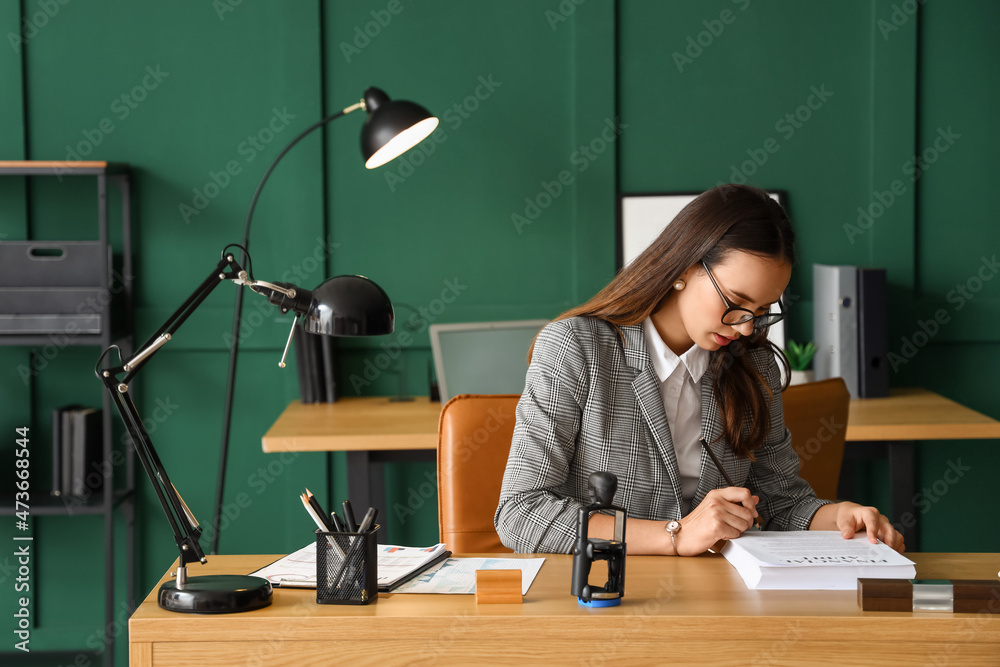 Poster Female notary public working in office