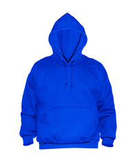 Blank hoodie sweatshirt color blue on invisible mannequin template front view on white background
