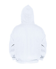Blank hoodie sweatshirt color white on invisible mannequin template back view on white background
