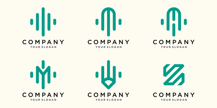 simple logotype icon set, letter combined element digital or data. logo design template