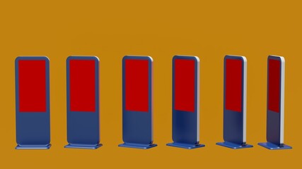 Rectangular advertising totem with base and display for mockup of colors, plastic and metal materials	
