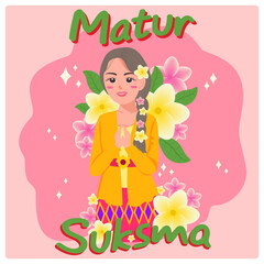 Balinese woman say matur suksma colorful people vector illustration 