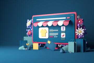 Online shop on 3d computer