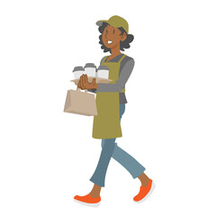 コーヒーを配達するコーヒーショップの女性店員