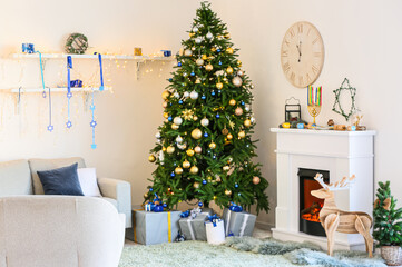 Stylish interior of room decorated for Hanukkah celebration