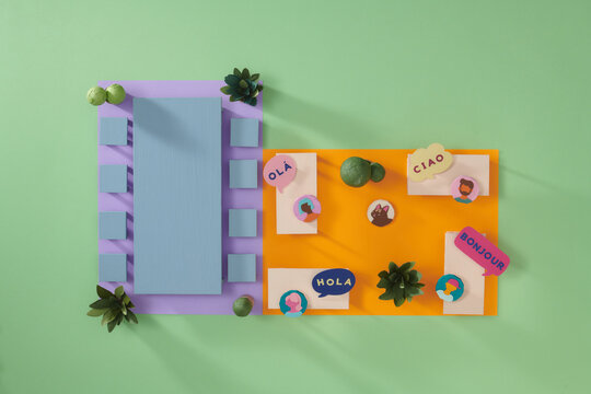 Comfortable room interior, desktop, chairs, online office