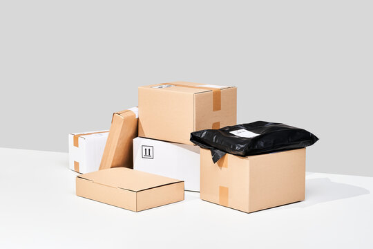 Set of various parcel packages
