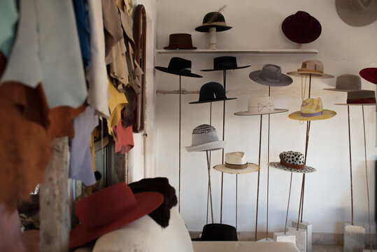 The studio is also a showroom whit various hat styles