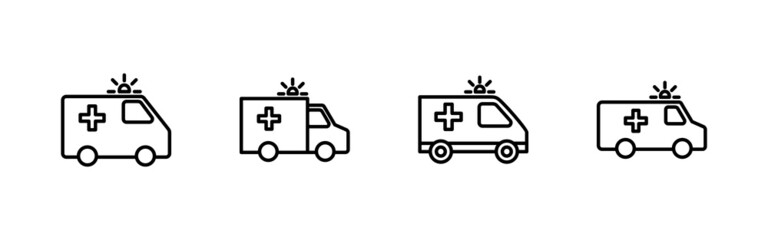 Ambulance icons set. ambulance truck sign and symbol. ambulance car