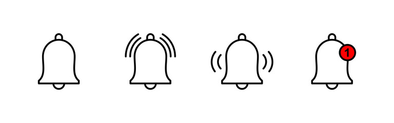 Bell Icons set. Notification sign and symbol for web site design