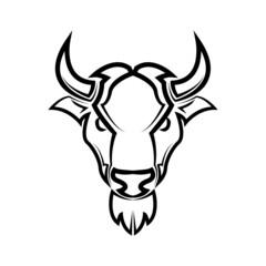 Line Vector Illustration front view of American Bison Buffalo