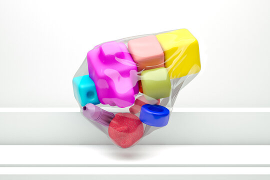 Bottle and colored plastics