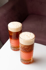 Coffee with juice iced cocktails, high angle view for a menu