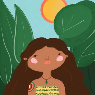 Woman portrait in the jungle illustration